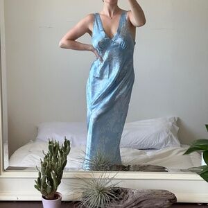 Vintage 90s Baby Blue Flowy Floral Maxi Slip Dress